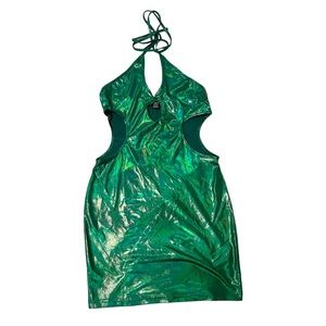 NWOT Small SHEIN ICON Cut Out Tie Backless Metallic Halter Bodycon Dress